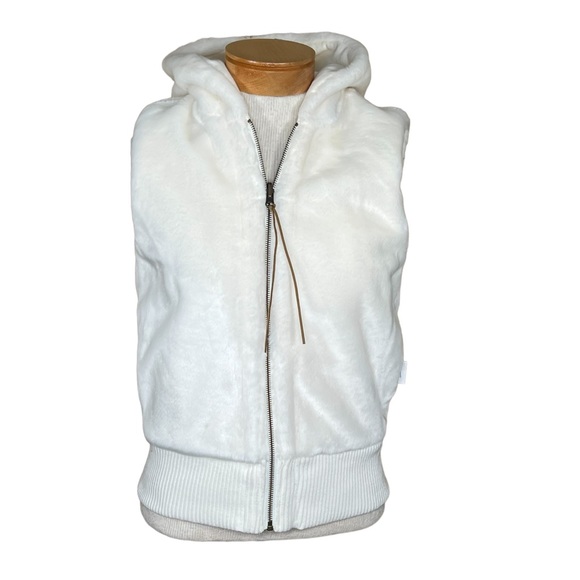 Old Navy Women’s Ivory Reversible Faux Fur Lined Sweatshirt Hooded Vest S NWT - Picture 7 of 16